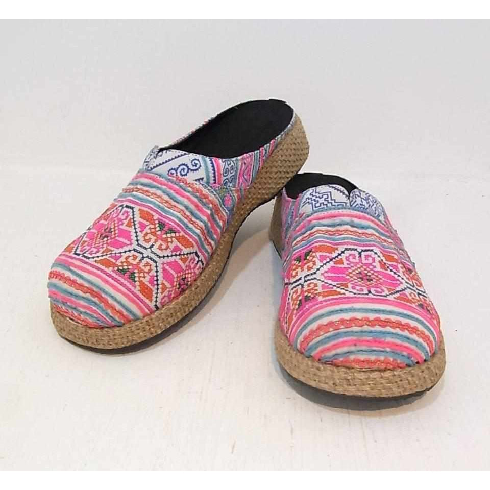 Vintage Hmong Textile Handmade Boho Clogs Size 6 -Thailand