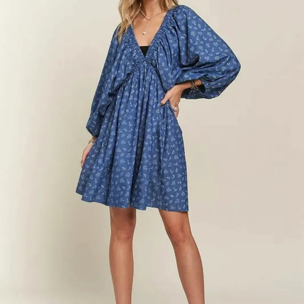 Boho Floral Dress with Batwing Sleeves