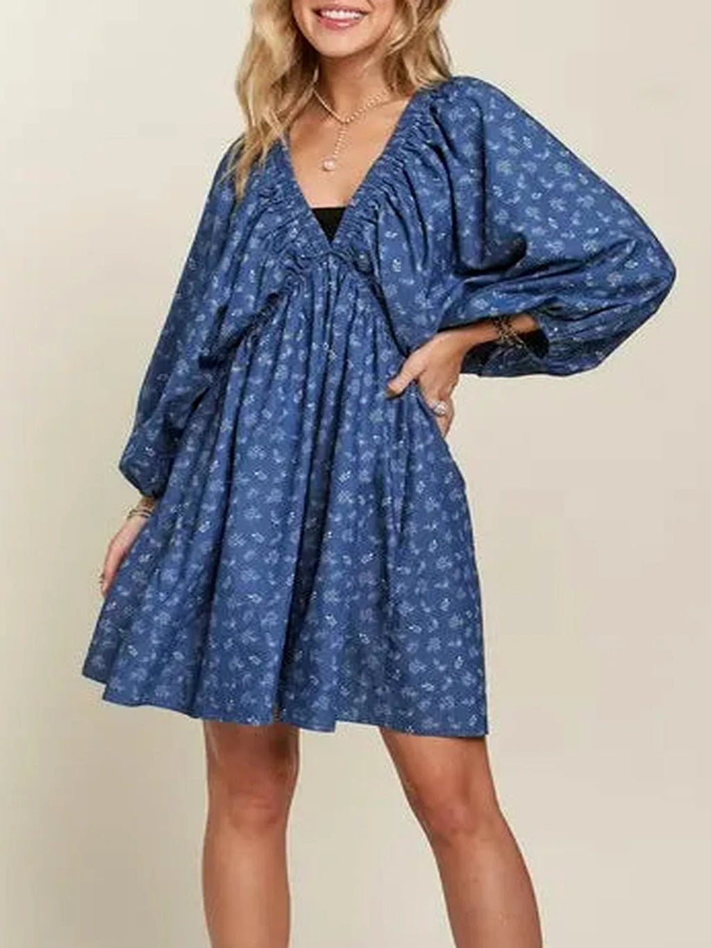 Boho Floral Dress with Batwing Sleeves