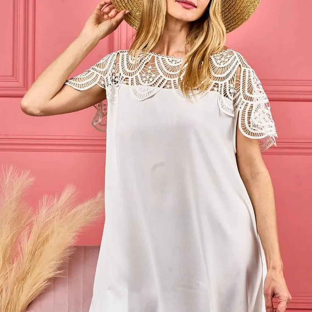 Boho Inspired Crochet Lace Wrinkled Top